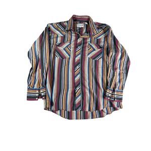 ATB Shirt Mens 17 (34/35) Pearl Snap Western Striped Cowboy Long Sleeve Workwear